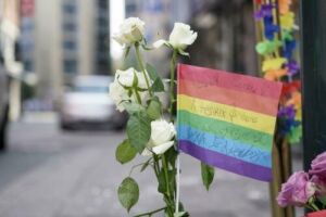 Flowers at deadly mass shooting in Oslo Norway